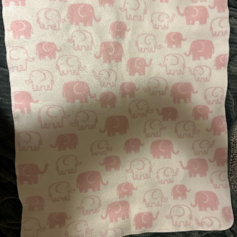 Pottery Barn Kids Pink and White Reversible Elephant Blanket